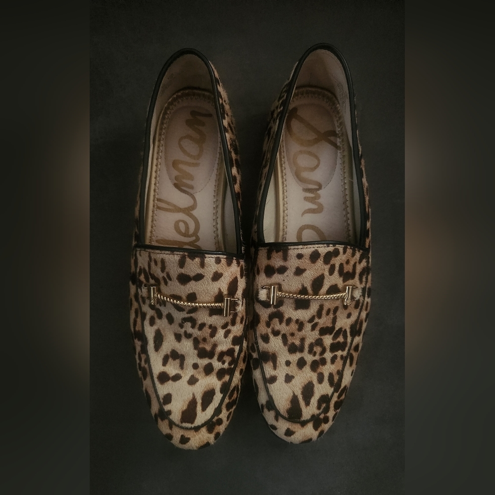 Sam Edelman Womens Loafer Flat Shoes Animal Print Leather Brown Black calf hair